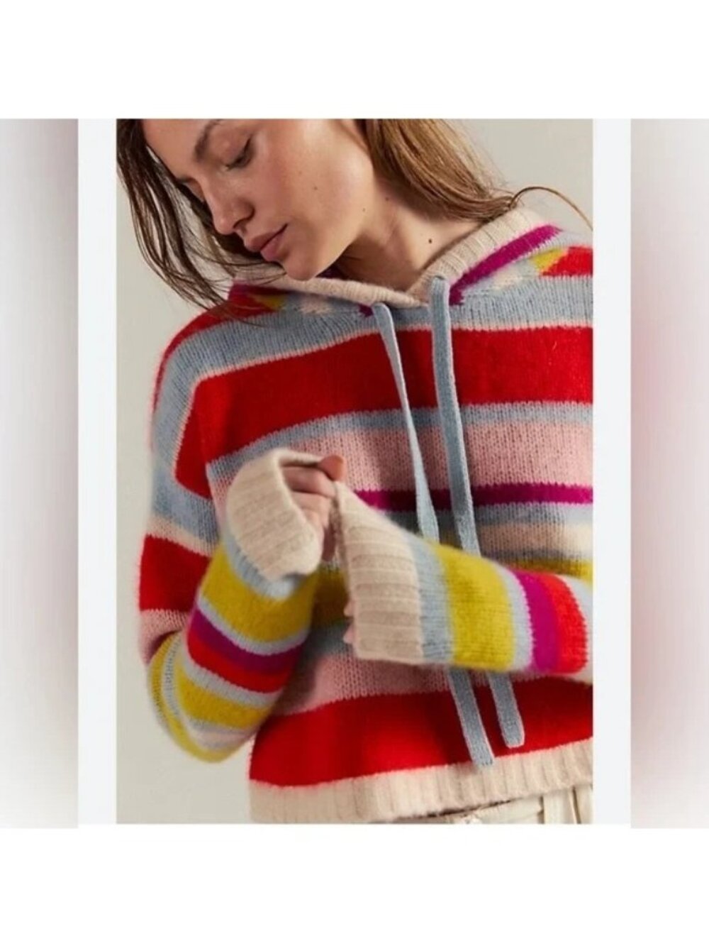 Free People Candy Lane Striped Cashmere Sweater 90s Twee Cozy Soft Womens XS